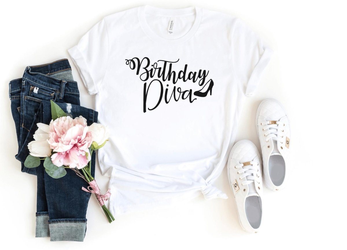 Birthday Diva Shirt - Custom Birthday T - Shirt - Bliss Birthday Shirts - S - White