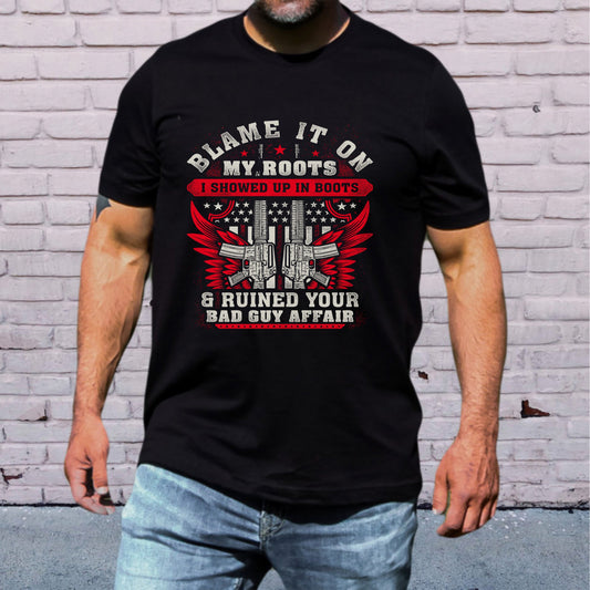 "BLAME IT ON" - Veteran Birthday Shirt - Bliss Birthday Shirts - Small - Black