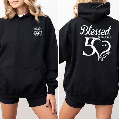 Blessed by God for 50 Years 50th Birthday Shirt Hoodie – Grateful & Fabulous - Bliss Birthday Shirts - Black - S