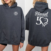 Blessed by God for 50 Years 50th Birthday Shirt Hoodie – Grateful & Fabulous - Bliss Birthday Shirts - Dark Heather - S