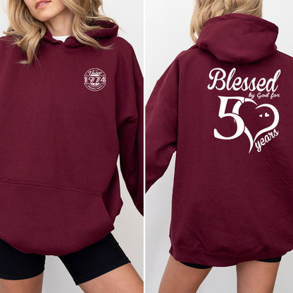 Blessed by God for 50 Years 50th Birthday Shirt Hoodie – Grateful & Fabulous - Bliss Birthday Shirts - Maroon - S