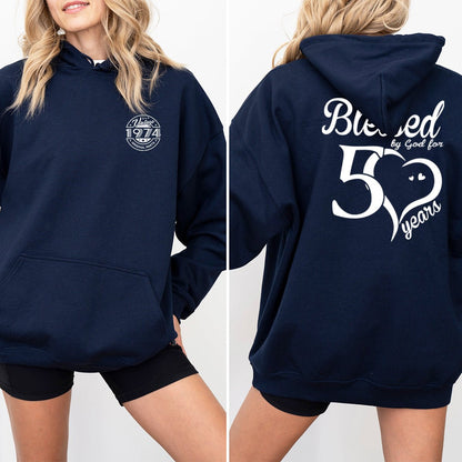 Blessed by God for 50 Years 50th Birthday Shirt Hoodie – Grateful & Fabulous - Bliss Birthday Shirts - Navy - S