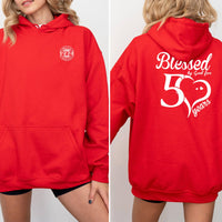 Blessed by God for 50 Years 50th Birthday Shirt Hoodie – Grateful & Fabulous - Bliss Birthday Shirts - Red - S