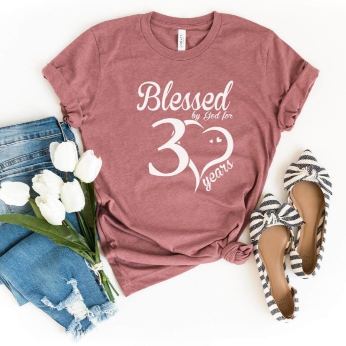 Blessed For 30 Years Birthday Shirt - Bliss Birthday Shirts - S - Heather Mauve