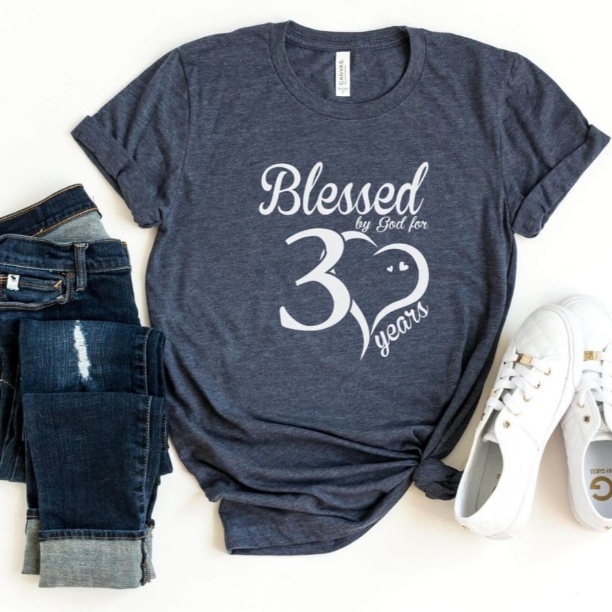 Blessed For 30 Years Birthday Shirt - Bliss Birthday Shirts - S - Heather Navy