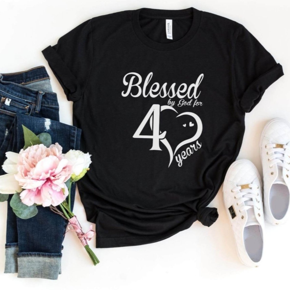 Blessed For 40 Years Birthday Shirt - Bliss Birthday Shirts - S - Black