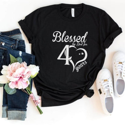 Blessed For 40 Years Birthday Shirt - Bliss Birthday Shirts - S - Black