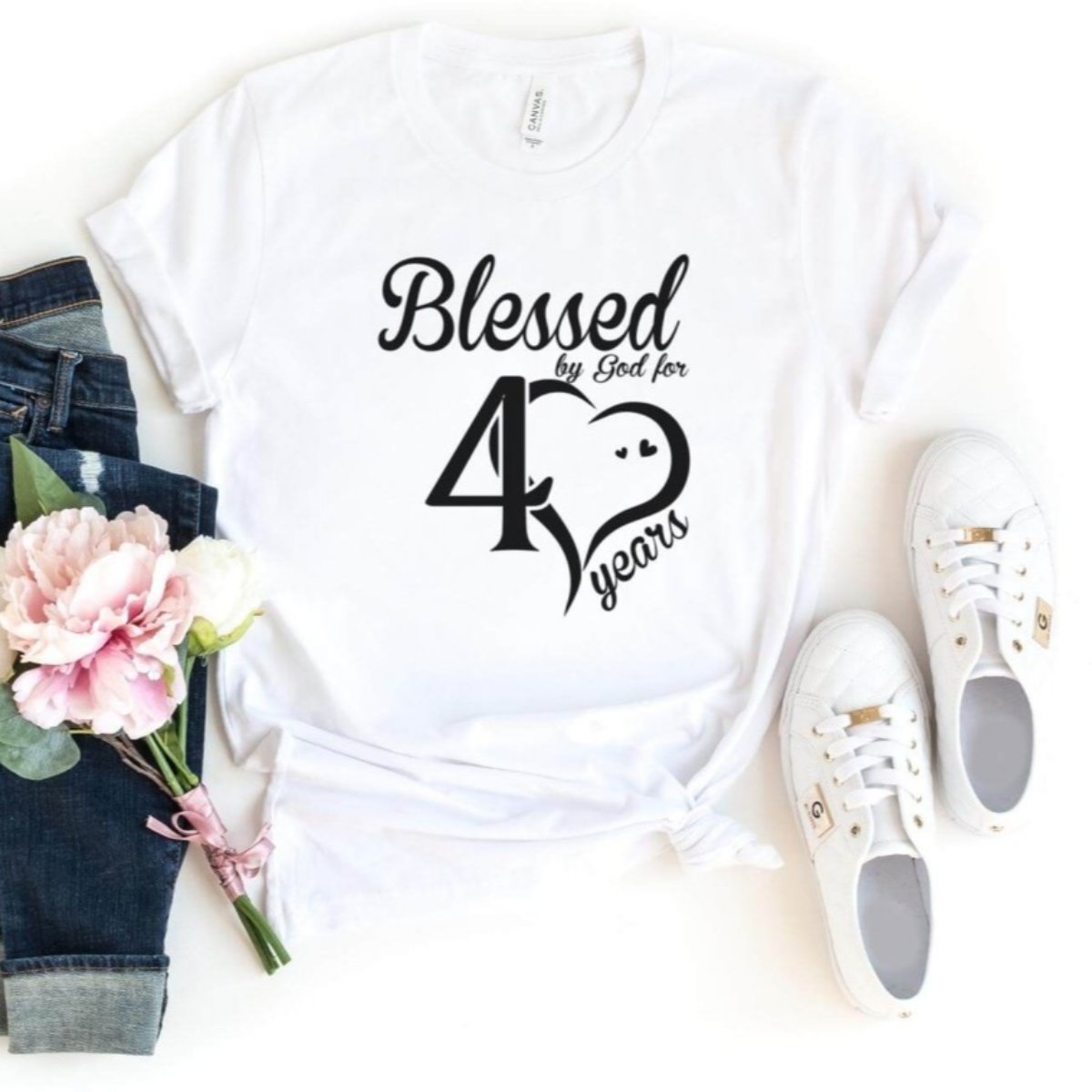 Blessed For 40 Years Birthday Shirt - Bliss Birthday Shirts - S - White