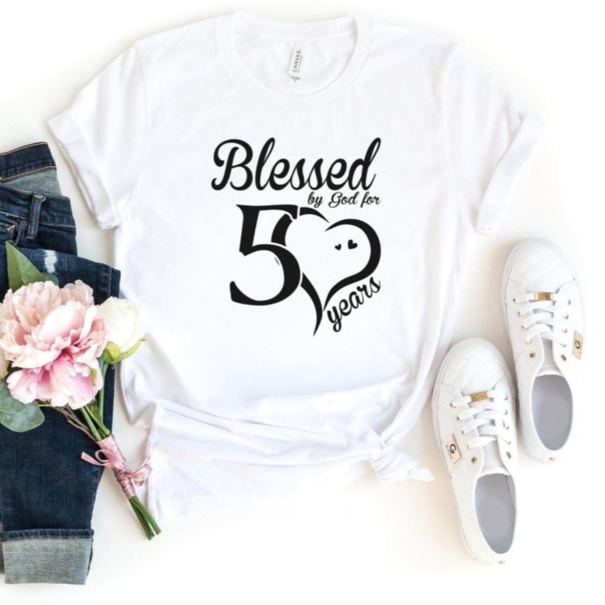 Blessed For 50 Years Birthday Shirt - Custom T - Shirt - Bliss Birthday Shirts - S - White