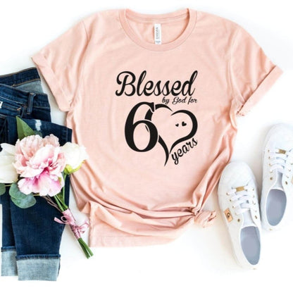 Blessed For 60 Years Birthday Shirt - Custom T - Shirt - Bliss Birthday Shirts - S - Heather Peach