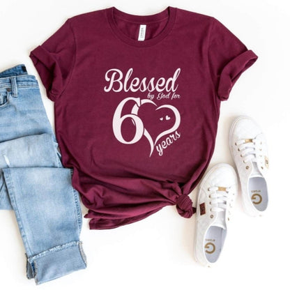 Blessed For 60 Years Birthday Shirt - Custom T - Shirt - Bliss Birthday Shirts - S - Maroon