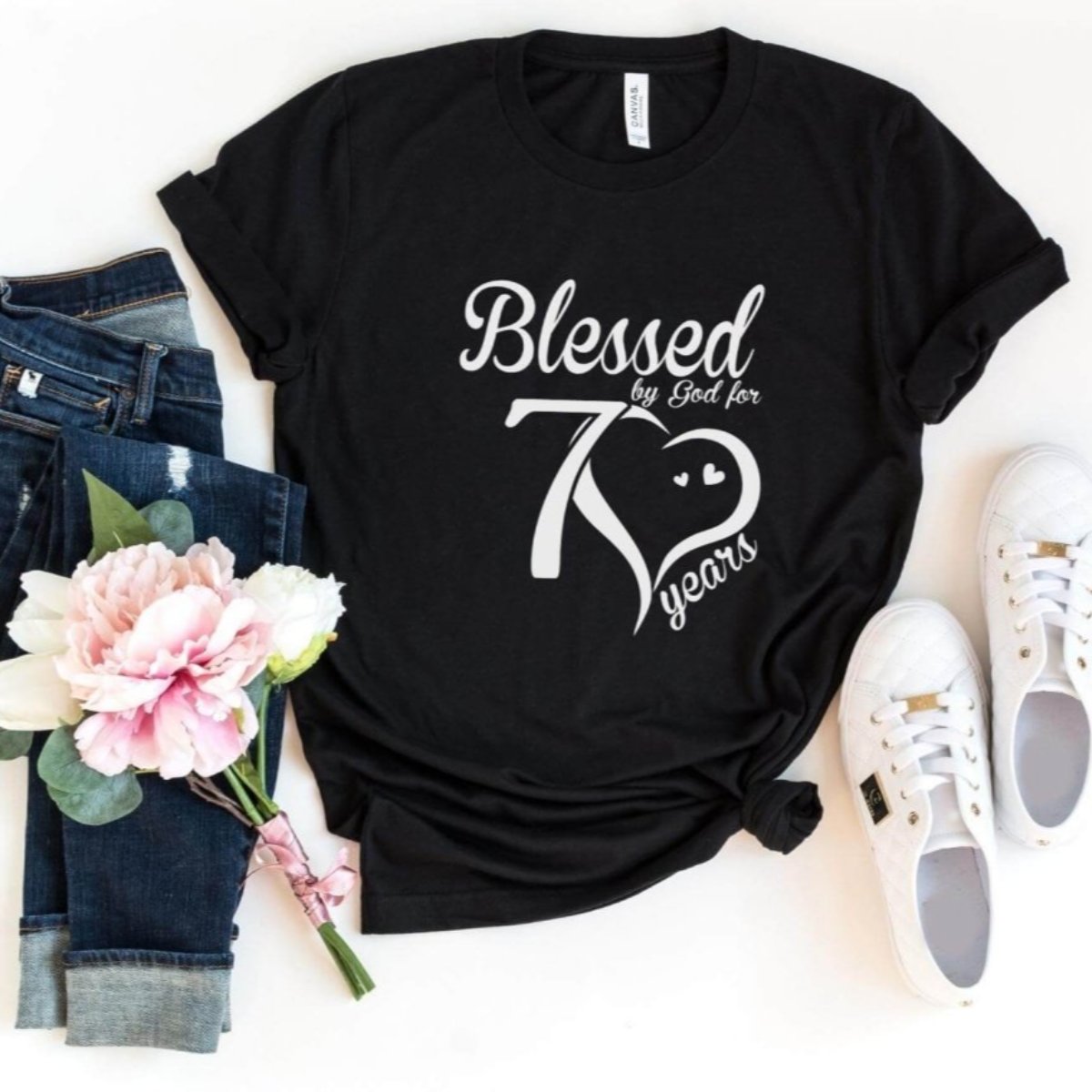 Blessed For 70 Years Birthday Shirt - Bliss Birthday Shirts - S - Black