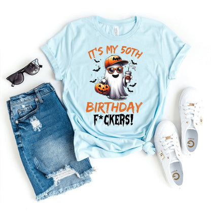 Bold 50th Birthday Shirt – Fun and Unique Birthday Gift for Friends - Bliss Birthday Shirts - Heather Ice Blue - S