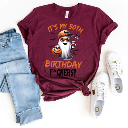 Bold 50th Birthday Shirt – Fun and Unique Birthday Gift for Friends - Bliss Birthday Shirts - Maroon - S