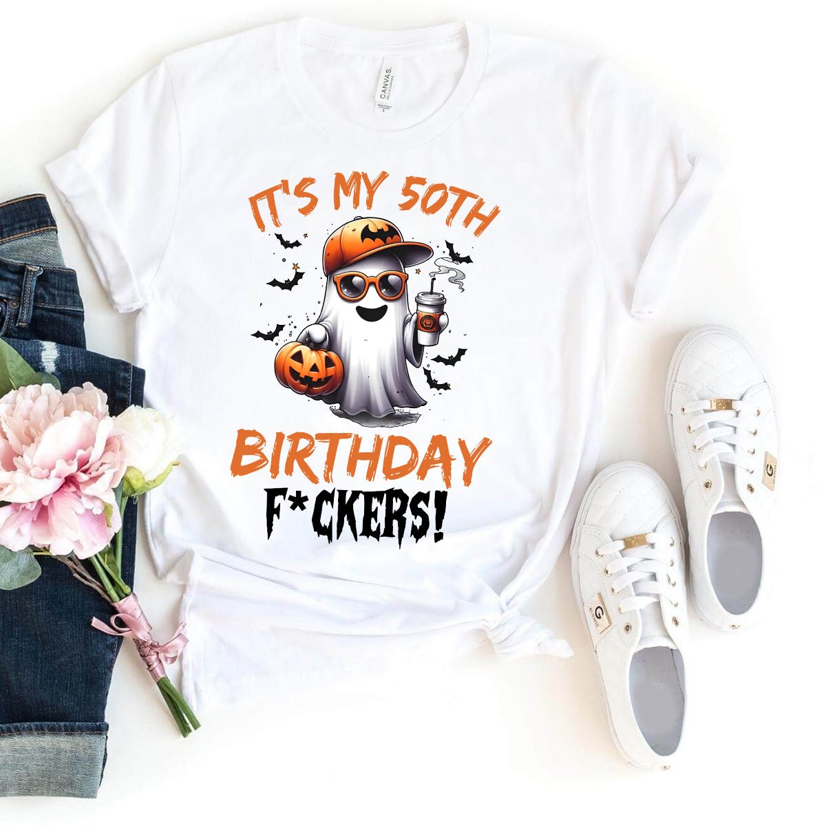 Bold 50th Birthday Shirt – Fun and Unique Birthday Gift for Friends - Bliss Birthday Shirts - White - S