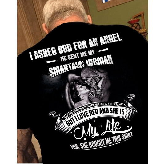 Born in November - She's a Bit Crazy But I Love Her Men's Shirt - Bliss Birthday Shirts - Small - Black with back