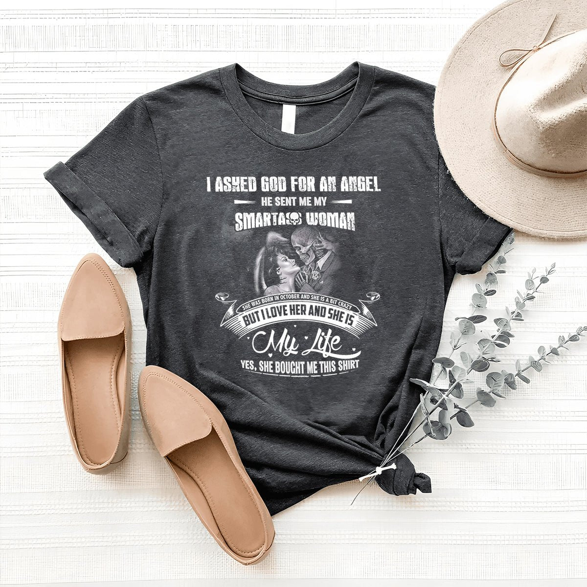 Born in October - She's a Bit Crazy But I Love Her Men's Shirt - Bliss Birthday Shirts - Heather Dark Grey - Small