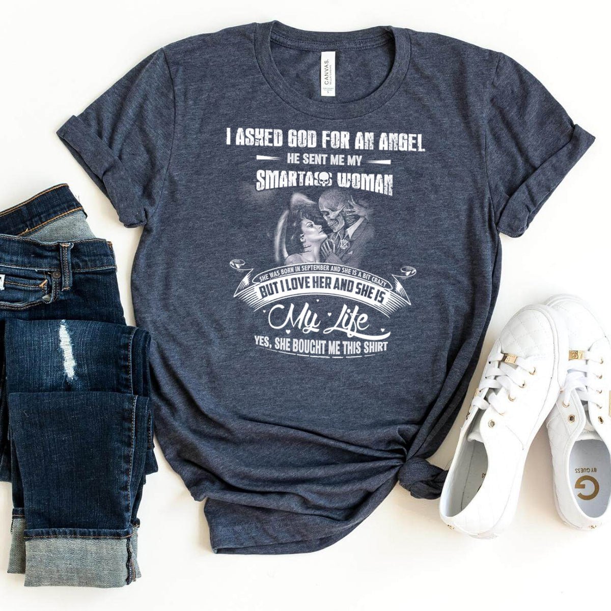 Born in September - She's a Bit Crazy But I Love Her Men's Shirt - Bliss Birthday Shirts - Heather Navy - S