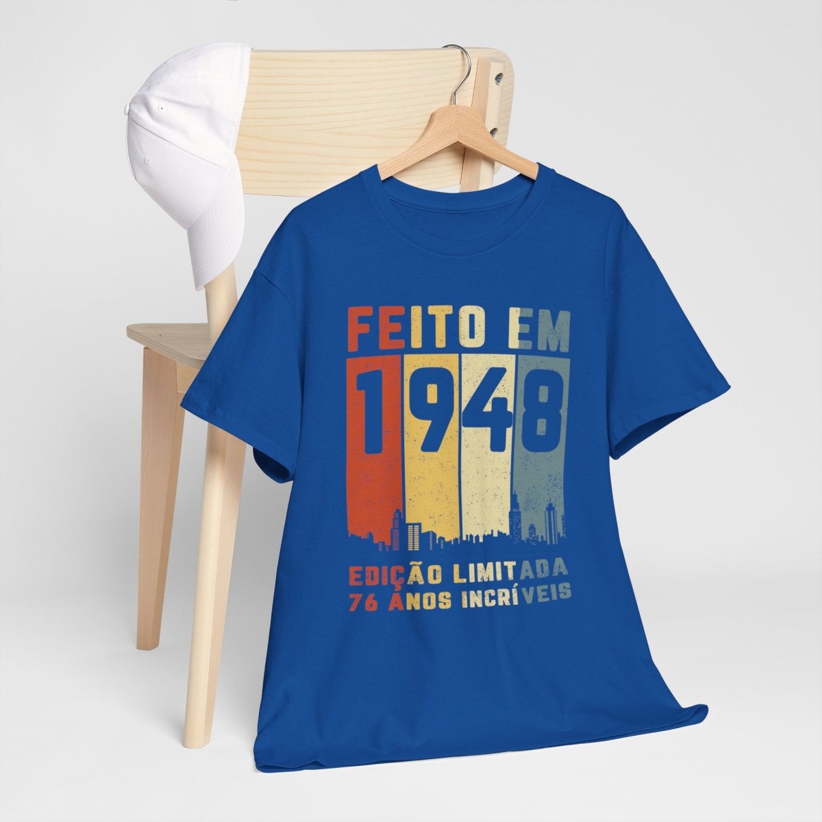 Camiseta de Aniversário 1948 - Personalização Retro Exclusiva - Bliss Birthday Shirts - Royal - S