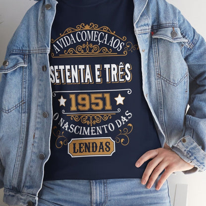 Camiseta de Aniversário 1951 - Camiseta Retro Personalizável - Bliss Birthday Shirts - Navy - S