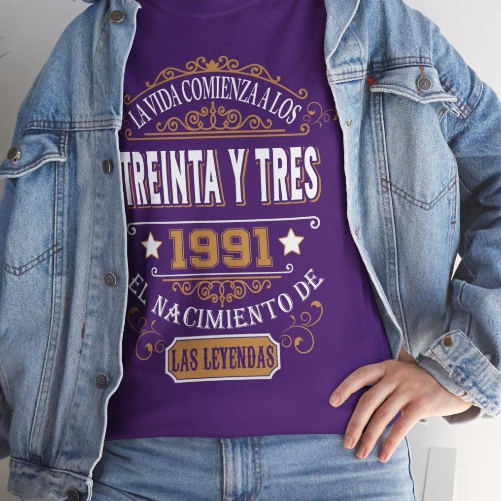 Camiseta de Cumpleaños 1991 - Camiseta Única Personalizable - Bliss Birthday Shirts - Purple - S