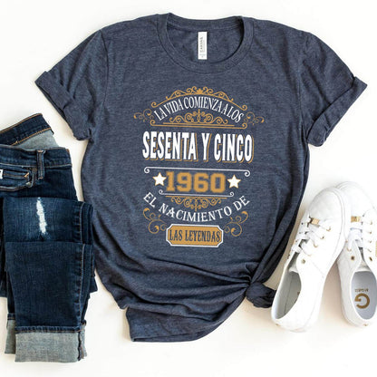 Camiseta Personalizada 1960 - 2025 Version - Bliss Birthday Shirts - Heather Navy - S