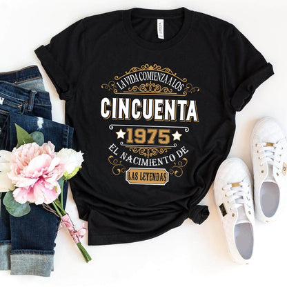 Camiseta Personalizada 1975 - 2025 Version - Bliss Birthday Shirts - Black - S