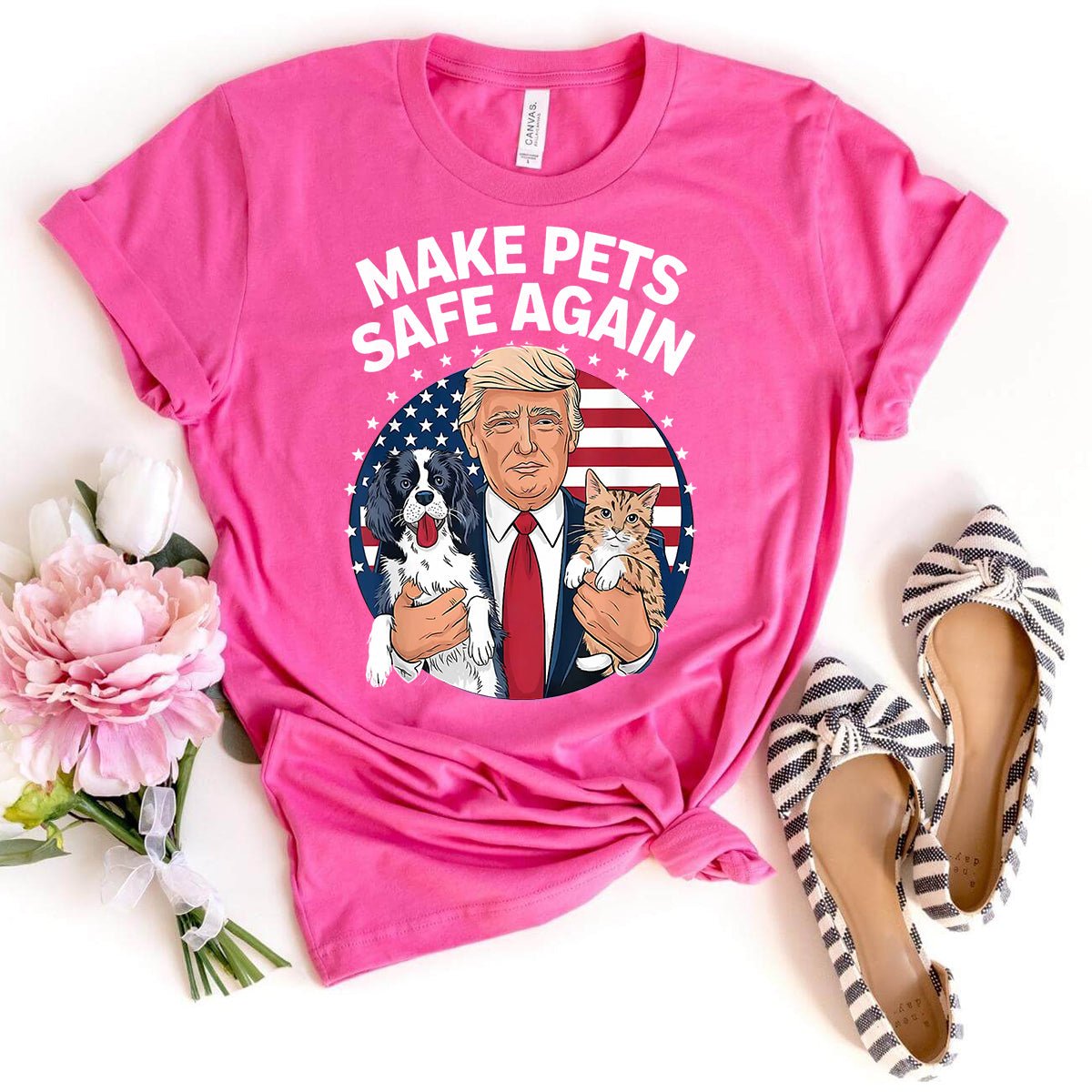 Cats and Dogs 2024 Debate – Make Pets Safe Again Trump Shirt - Bliss Birthday Shirts - Charity Pink - S