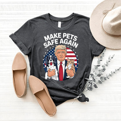 Cats and Dogs 2024 Debate – Make Pets Safe Again Trump Shirt - Bliss Birthday Shirts - Heather Dark Grey - S