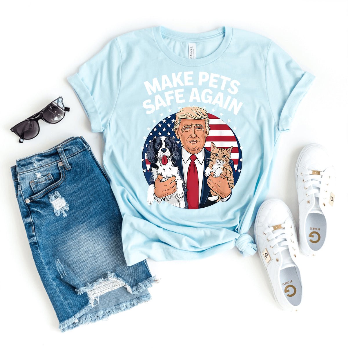 Cats and Dogs 2024 Debate – Make Pets Safe Again Trump Shirt - Bliss Birthday Shirts - Heather Ice Blue - S