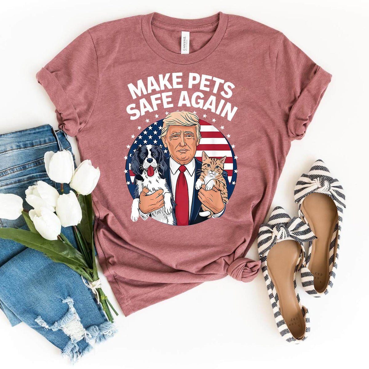 Cats and Dogs 2024 Debate – Make Pets Safe Again Trump Shirt - Bliss Birthday Shirts - Heather Mauve - S