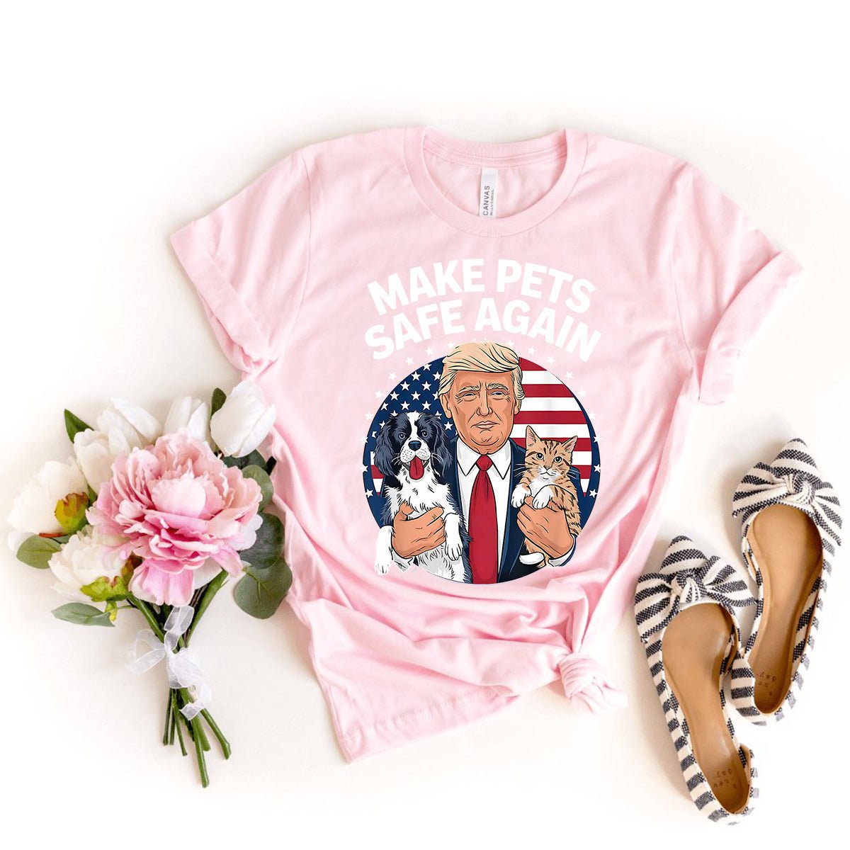 Cats and Dogs 2024 Debate – Make Pets Safe Again Trump Shirt - Bliss Birthday Shirts - Light Pink - S