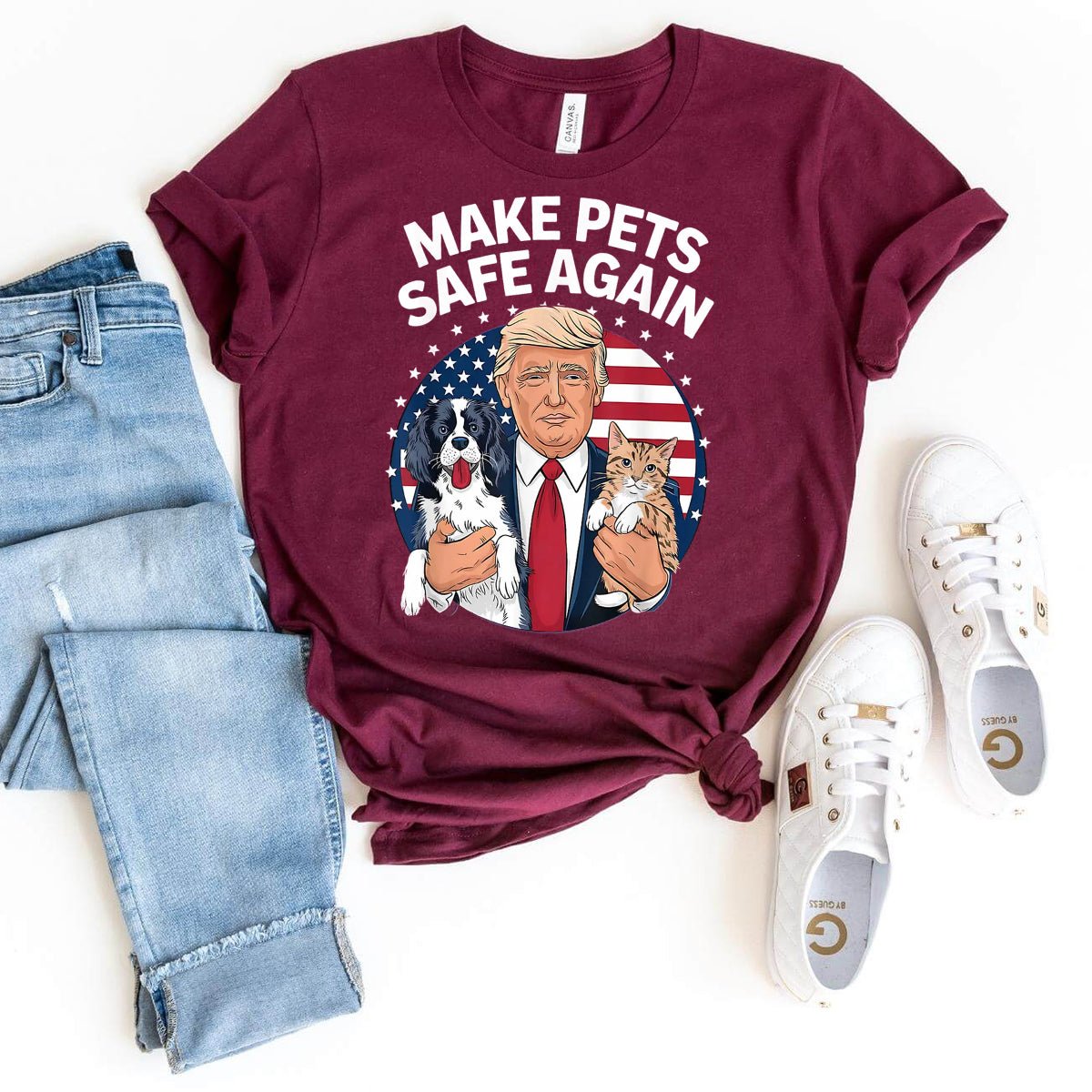 Cats and Dogs 2024 Debate – Make Pets Safe Again Trump Shirt - Bliss Birthday Shirts - Maroon - S