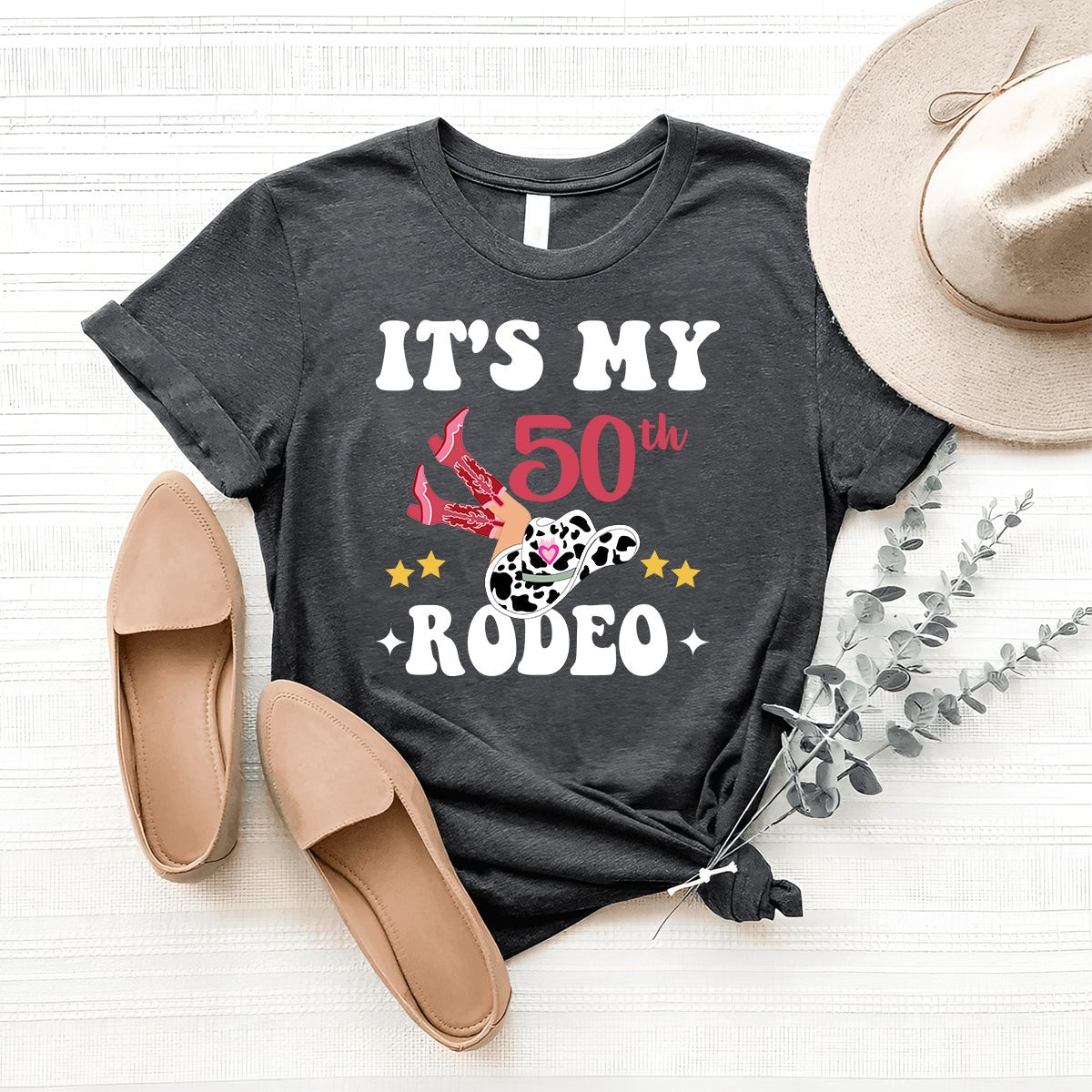 Celebrate 50th in Style - It's My 50th Rodeo Premium T-Shirt - Bliss Birthday Shirts - Heather Dark Grey - S