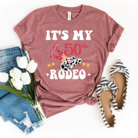 Celebrate 50th in Style - It's My 50th Rodeo Premium T-Shirt - Bliss Birthday Shirts - Heather Mauve - S