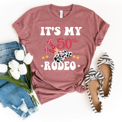 Celebrate 50th in Style - It's My 50th Rodeo Premium T-Shirt - Bliss Birthday Shirts - Heather Mauve - S