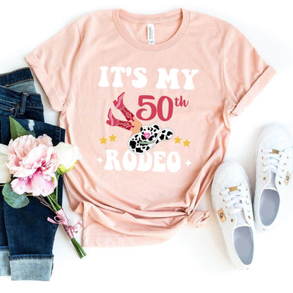 Celebrate 50th in Style - It's My 50th Rodeo Premium T-Shirt - Bliss Birthday Shirts - Heather Peach - S