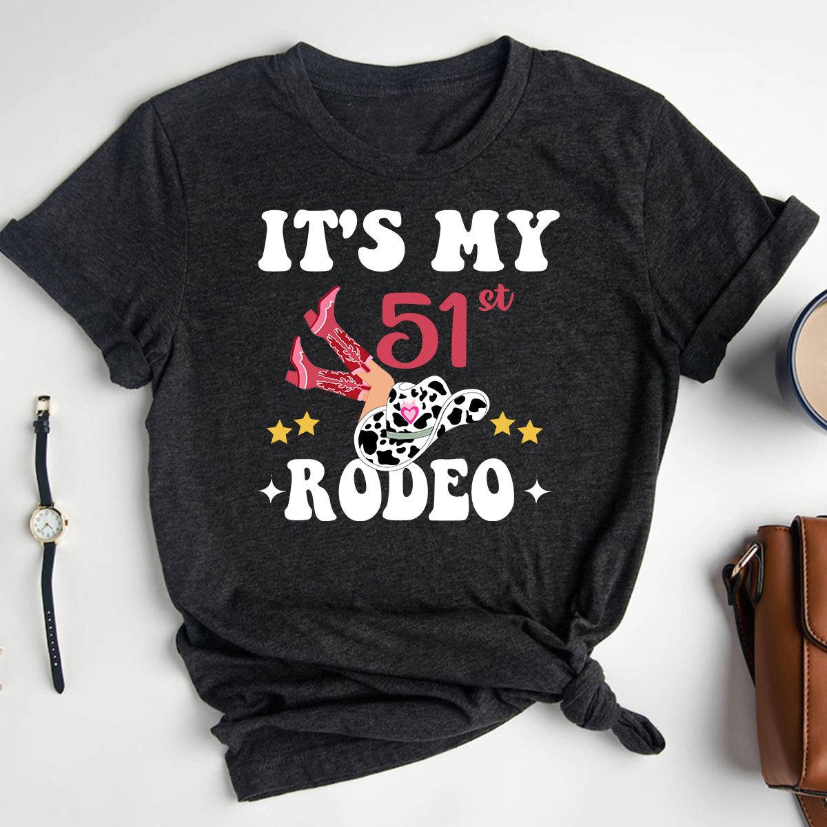 Celebrate 51st in Style - It's My 51st Rodeo Premium T-Shirt - Bliss Birthday Shirts - Heather Dark Grey - S