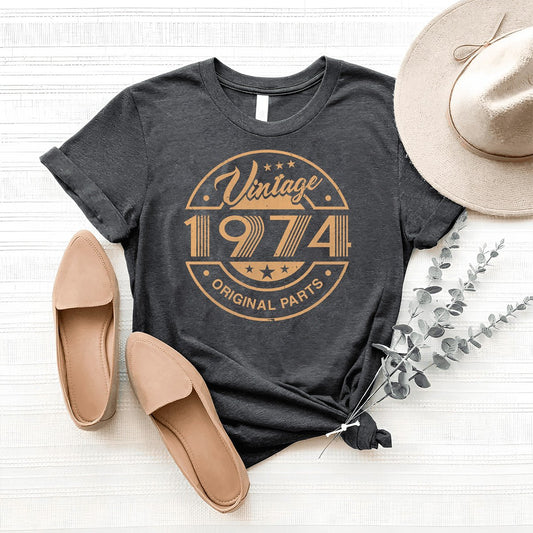 Celebrate in Style with a Vintage 1974 Original Parts 50th Birthday Shirt - Bliss Birthday Shirts - Heather Dark Grey - S