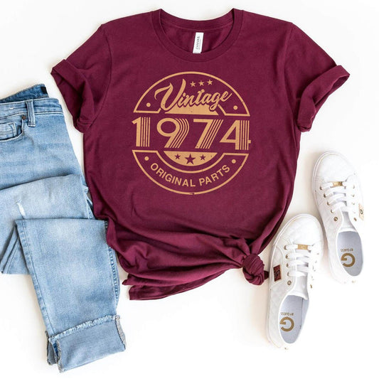 Celebrate in Style with a Vintage 1974 Original Parts 50th Birthday Shirt - Bliss Birthday Shirts - Maroon - S