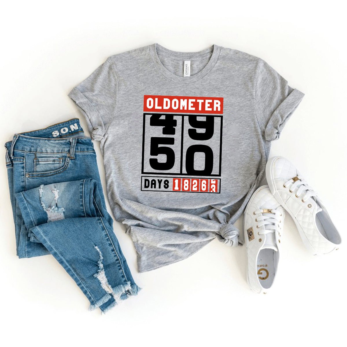 Celebrate the Big 5 - 0 with the Oldometer 50th Shirt – Ultimate 50th Birthday Gift - Bliss Birthday Shirts - Heather Athletic - S