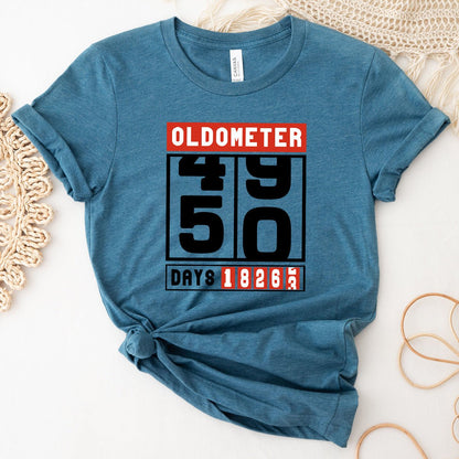 Celebrate the Big 5 - 0 with the Oldometer 50th Shirt – Ultimate 50th Birthday Gift - Bliss Birthday Shirts - Heather Deep Teal - S