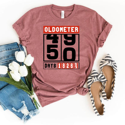 Celebrate the Big 5 - 0 with the Oldometer 50th Shirt – Ultimate 50th Birthday Gift - Bliss Birthday Shirts - Heather Mauve - S