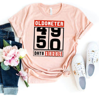 Celebrate the Big 5 - 0 with the Oldometer 50th Shirt – Ultimate 50th Birthday Gift - Bliss Birthday Shirts - Heather Peach - S