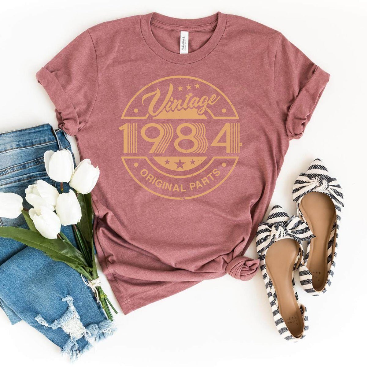 Celebrate Your 40th with a Vintage 1984 Original Parts Birthday Shirt - Bliss Birthday Shirts - Heather Mauve - S