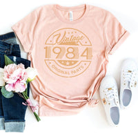 Celebrate Your 40th with a Vintage 1984 Original Parts Birthday Shirt - Bliss Birthday Shirts - Heather Peach - S