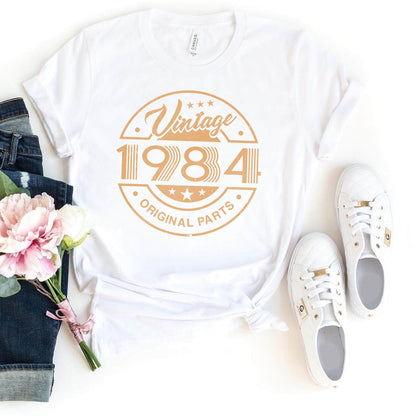 Celebrate Your 40th with a Vintage 1984 Original Parts Birthday Shirt - Bliss Birthday Shirts - White - S