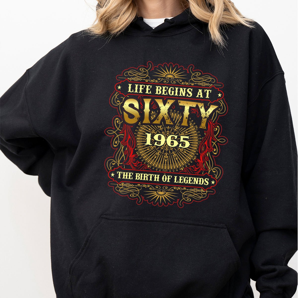 Celebrating 60 Years – Life Begins at 60, 1965 Birthday Hoodie - Bliss Birthday Shirts - Black - S