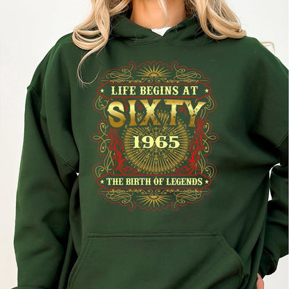 Celebrating 60 Years – Life Begins at 60, 1965 Birthday Hoodie - Bliss Birthday Shirts - Forest Green - S