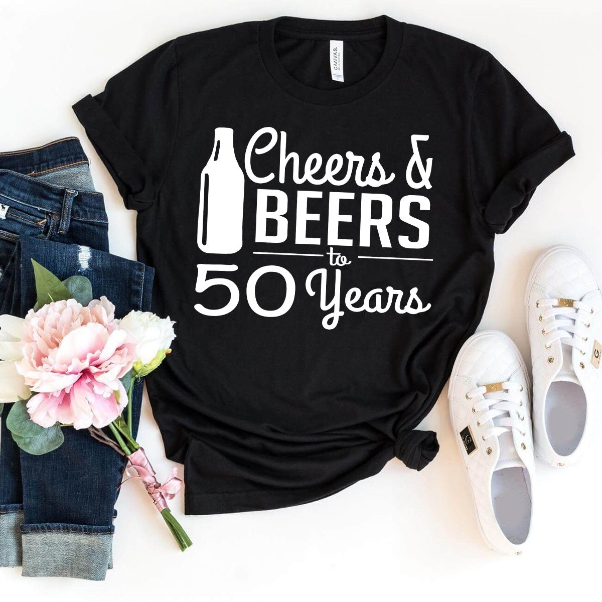 Cheers & Beers 50th Birthday Shirt - Celebrate 50 Years with Style - Bliss Birthday Shirts - Black - S